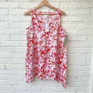 Peck & Peck Women's Floral Red/Cream/White 100% Linen Tank Top Size Small